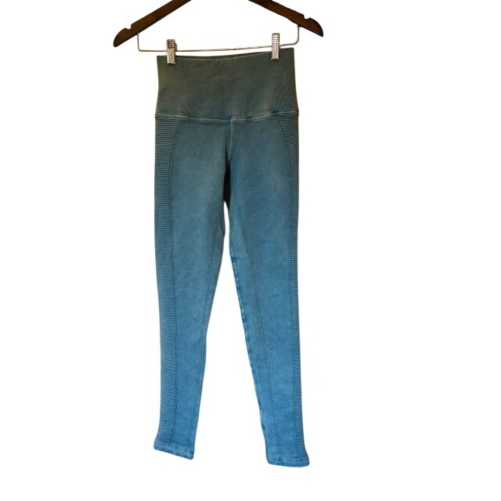 Avocado Ribbed High Waisted Moto Leggings Teal Blue Seamless Yoga Pants XS/S